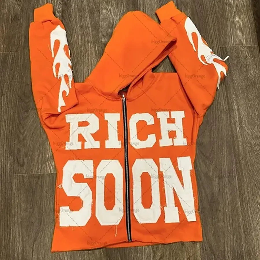 Men'S Hoodies European and American Letter Embroidery Oversized Hoodie Women Y2K High Street Couple Coat Retro Loose Zipper Sweatshirt Men