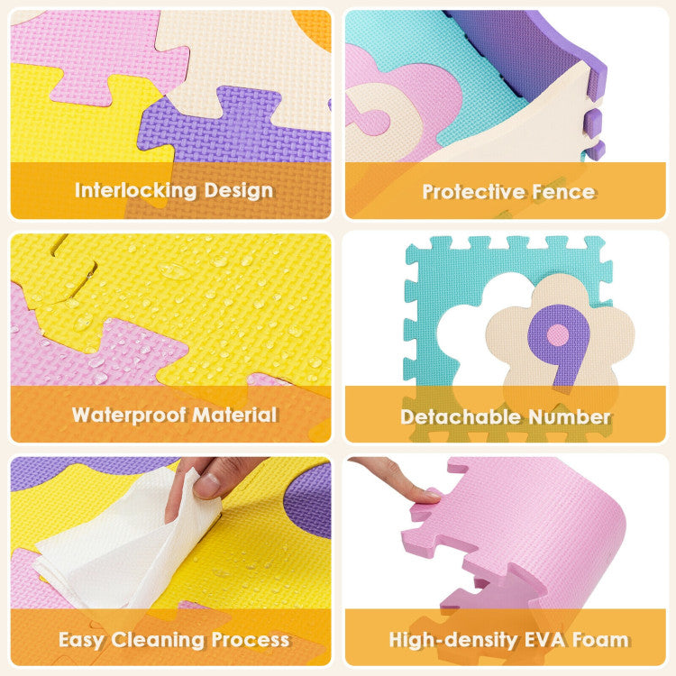 75 Pieces Baby Foam Interlocking Play Mat with Fence with Detachable Numbers