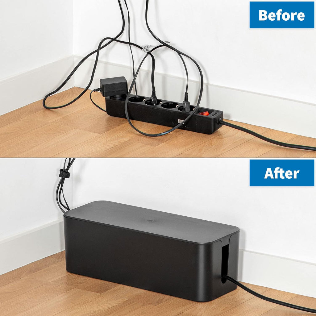 Cable Management Box [Cable Organizer Box Home Tool, Power Strip Cover, Baby Proof & Pets Electric Concealer] Wire Cord Cable Box Outlet Surge Protector - Lounge, Desk, TV & Computer (3 Boxes, Black)