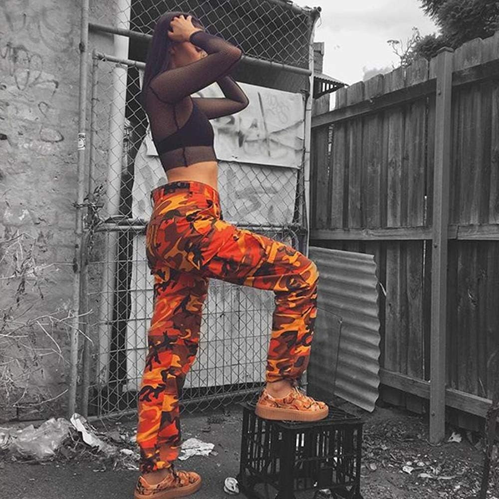 Women'S Camo Pants Cargo Trousers Cool Camouflage Pants Elastic Waist Casual Multi Jogger Pants with Pocket