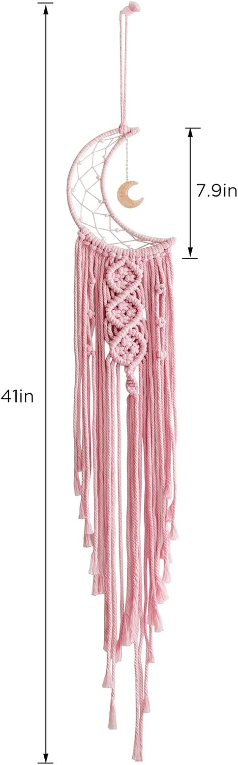 Pink Moon Dream Catcher with Light, Room and Boho Decor, Wall Decor, Gifts for Girl, Women, Bedroom Decor, Pink Décor and Gift, Birthday, Teen Girl Gifts