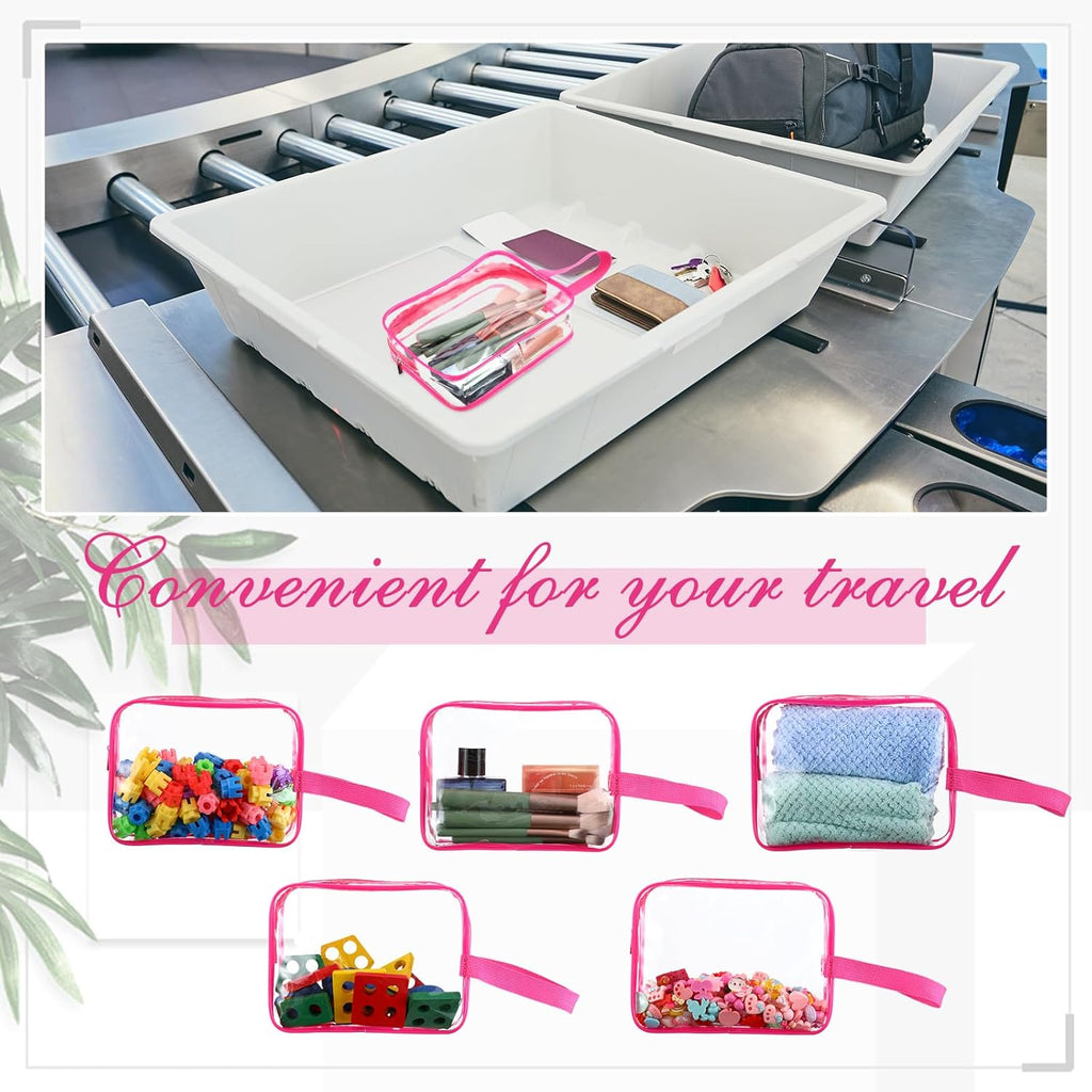 Clear Toiletry Bag PVC Travel Cosmetic Bag with Handle Strap Makeup Pouch with Zipper Summer Vacation Salon Graduation Gift End of the Year Gifts(Rose Pink,24 Pack)