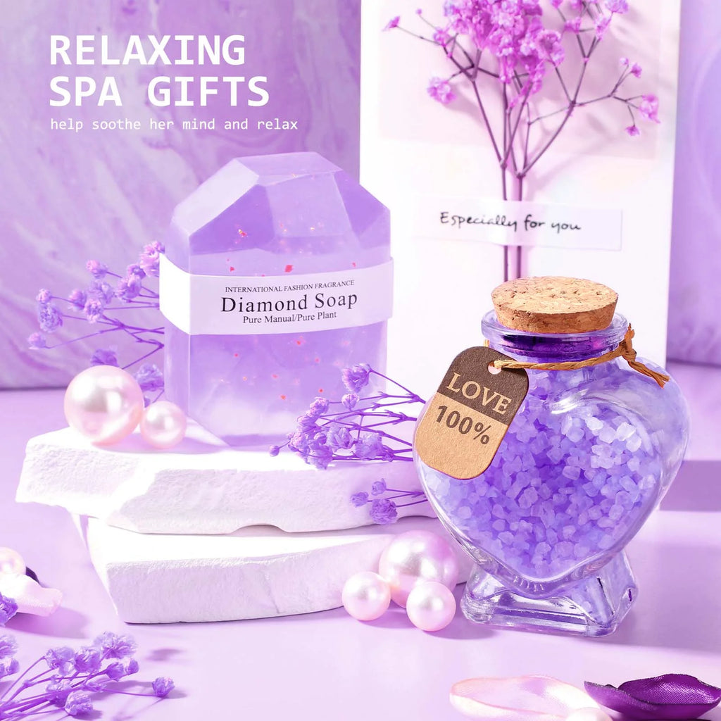 Gift Baskets for Women, 0 Pack Spa Bath Gift Sets, Bath and Body Baskets Set Holiday Birthday Gifts for Mom Women, Purple