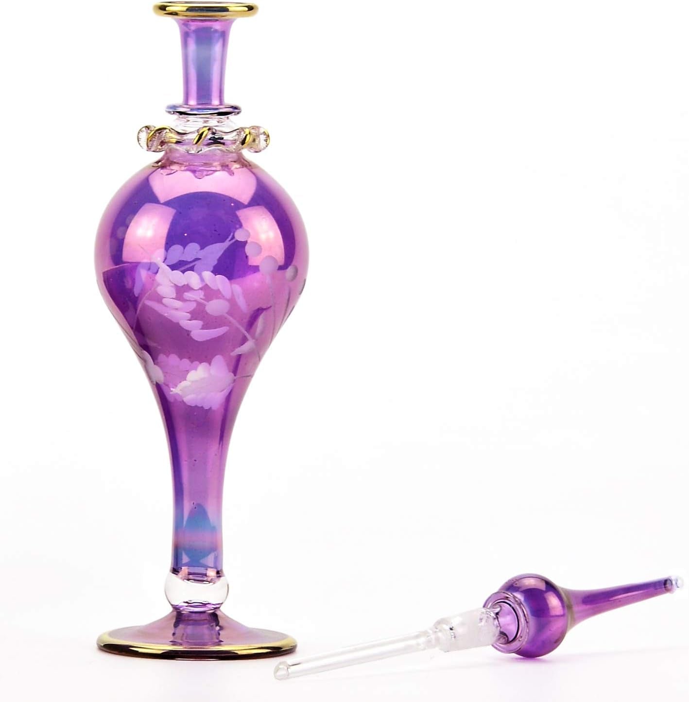 9 In. Egyptian Perfume Bottle Large Size 100 Ml. Handmade in Egypt for Your Perfume, Essential Oils, Egyptian Decoration or Party Table Centerpiece (Violet)