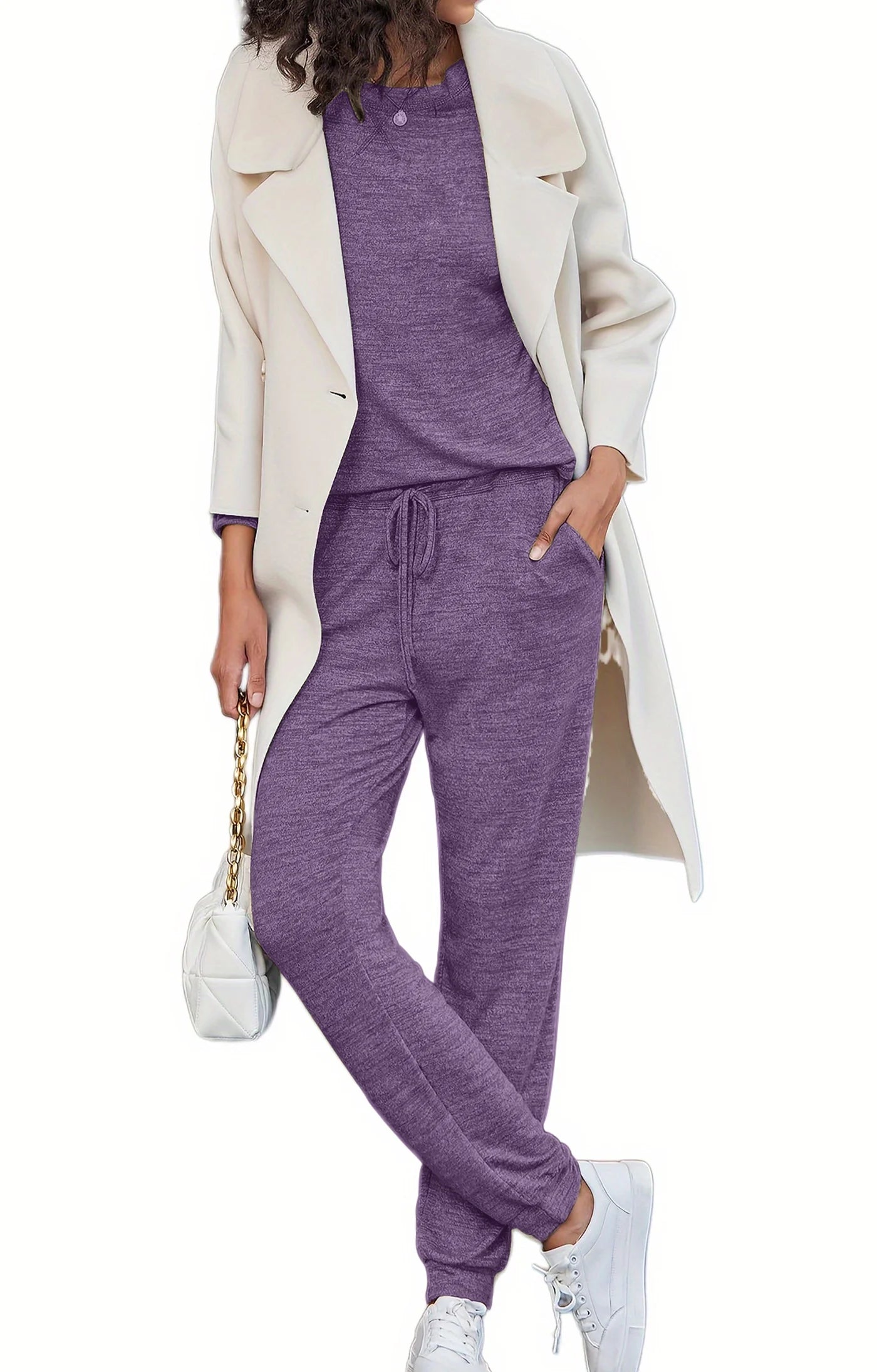 Womens Pajamas Sets Long Sleeve Top and Pant with Pockets Lounge Wear Set Oufits