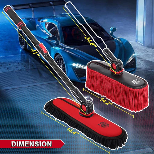 2In1|2Mops(Car Wash Brush Mop*1 & Car Duster Mop*1) with 1 Long Handle|Microfiber Car Brushes for Washing Exterior,Car Wash Accessories Scratch Free,Car Wash Mop for Rv Truck Boat