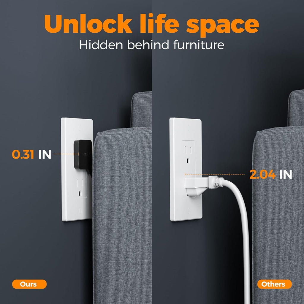 Surge Protector Power Strip,  Flat Extension Cord 5 FT with USB Ports (1 USB C) and 3 Outlets, Ultra Thin Flat Plug Wall Charger for Home, Office, School, Dorm Room Essentials, Black