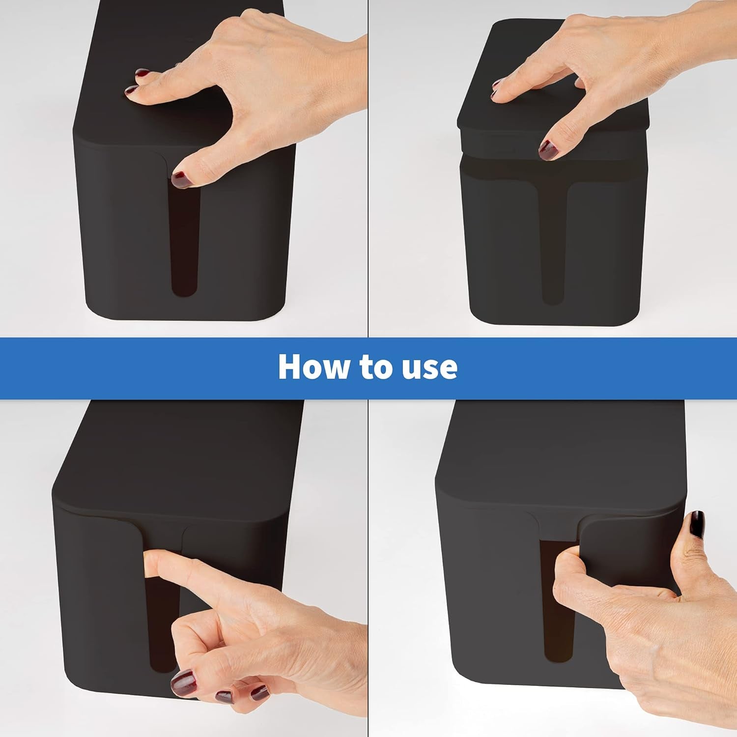 Cable Management Box [Cable Organizer Box Home Tool, Power Strip Cover, Baby Proof & Pets Electric Concealer] Wire Cord Cable Box Outlet Surge Protector - Lounge, Desk, TV & Computer (3 Boxes, Black)