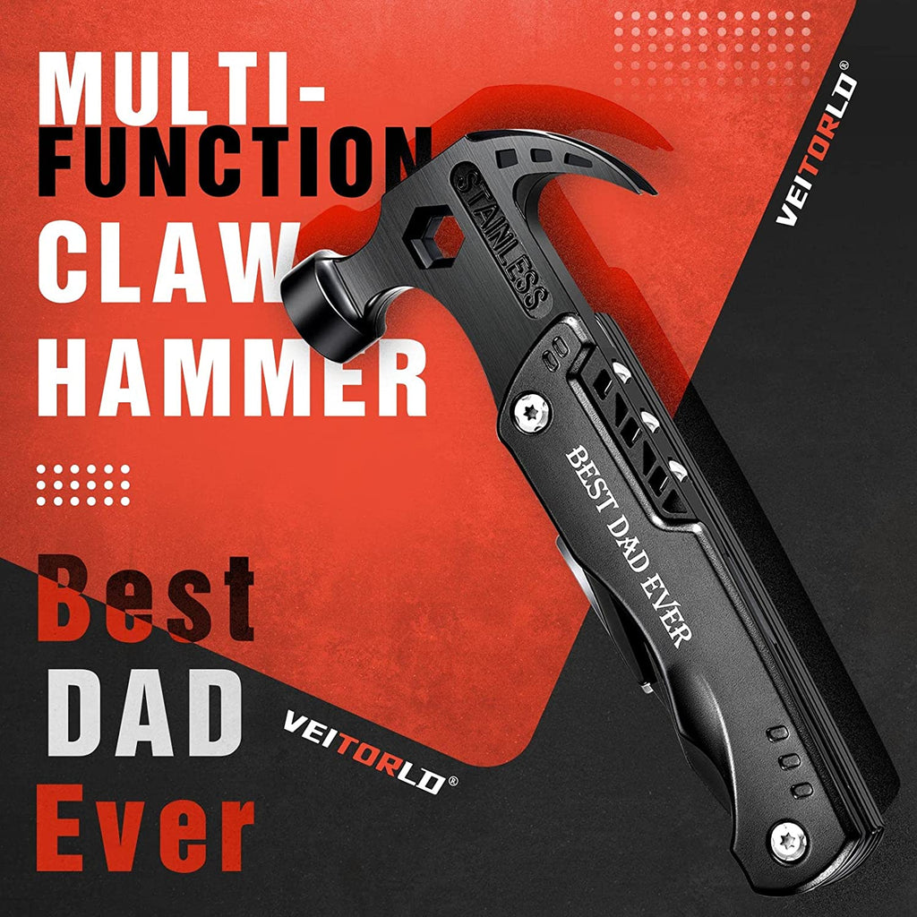 Gifts for Dad Men, Cool Fathers Day Birthday Gifts Ideas for Men Grandpa Papa from Daughter Wife Son, BEST DAD EVER Gift, All in One Survival Tools Hammer Multitool, Camping Hunting Presents