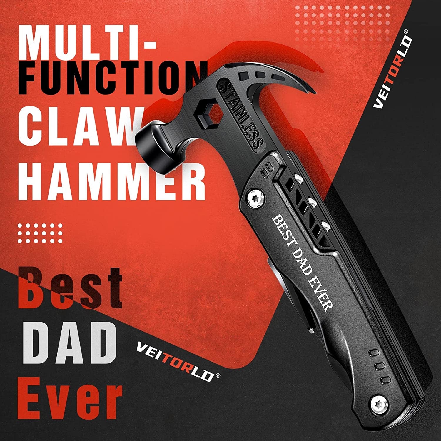 Gifts for Dad Men, Cool Fathers Day Birthday Gifts Ideas for Men Grandpa Papa from Daughter Wife Son, BEST DAD EVER Gift, All in One Survival Tools Hammer Multitool, Camping Hunting Presents