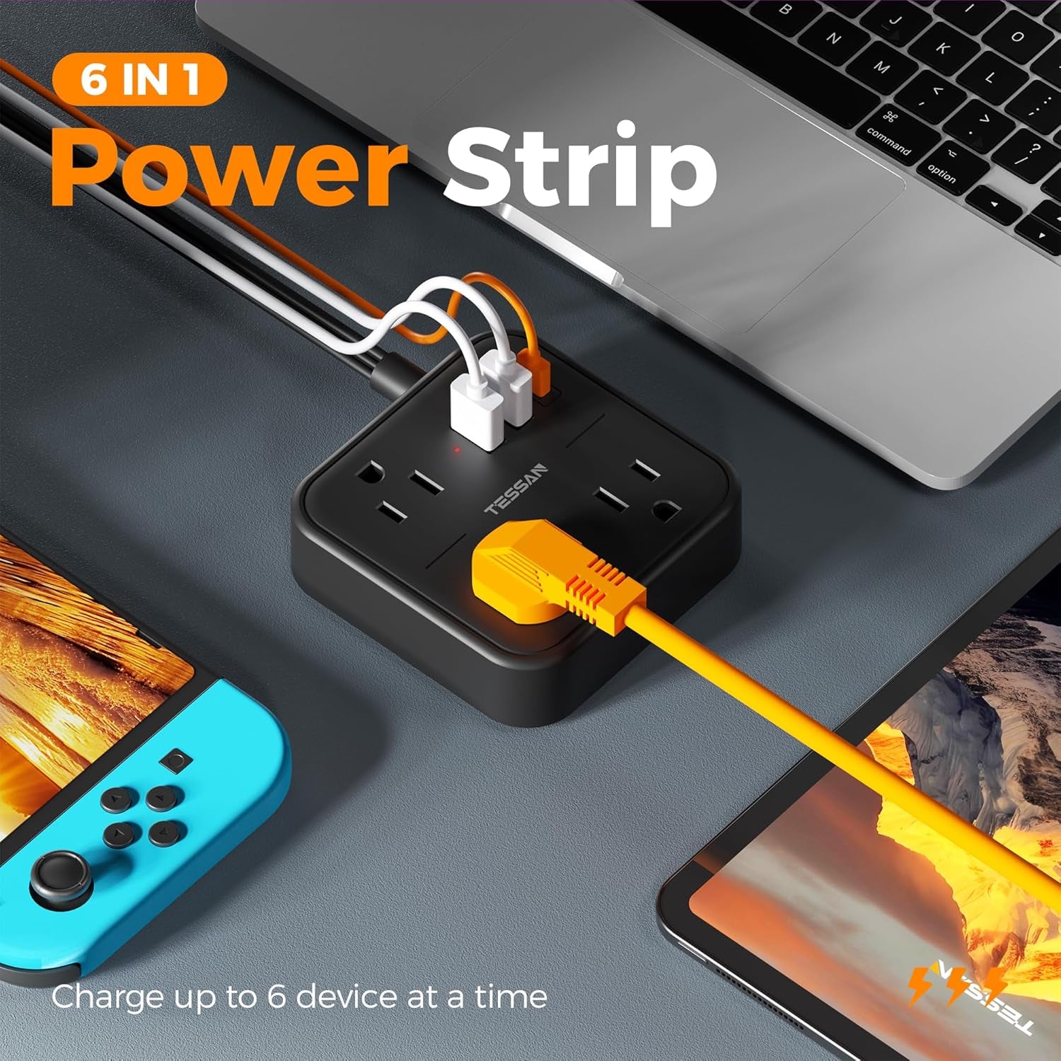 Surge Protector Power Strip,  Flat Extension Cord 5 FT with USB Ports (1 USB C) and 3 Outlets, Ultra Thin Flat Plug Wall Charger for Home, Office, School, Dorm Room Essentials, Black