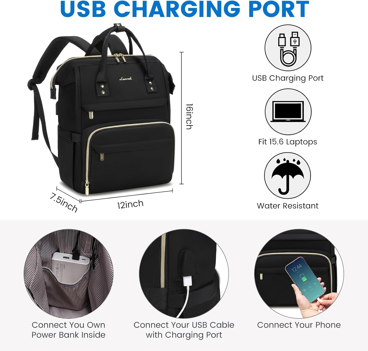 15.6-Inch Women'S Multi-Functional Waterproof Laptop Backpack for Teachers, Nurses, Travel, Commuting