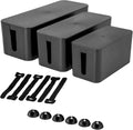 Cable Management Box [Cable Organizer Box Home Tool, Power Strip Cover, Baby Proof & Pets Electric Concealer] Wire Cord Cable Box Outlet Surge Protector - Lounge, Desk, TV & Computer (3 Boxes, Black)