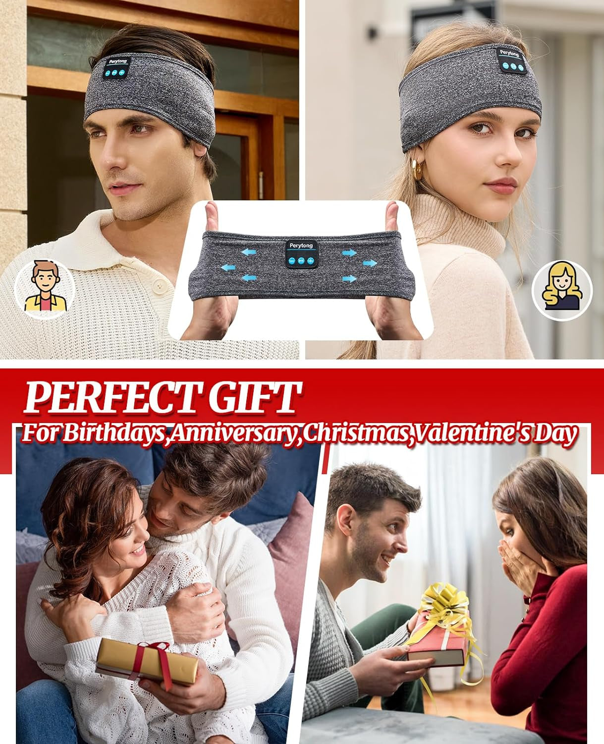 Sleep Headphones Wireless, Bluetooth Sports Headband Headphones with Ultra-Thin HD Stereo Speakers Perfect for Sleeping,Workout,Jogging,Yoga,Insomnia, Air Travel, Meditation (Grey)