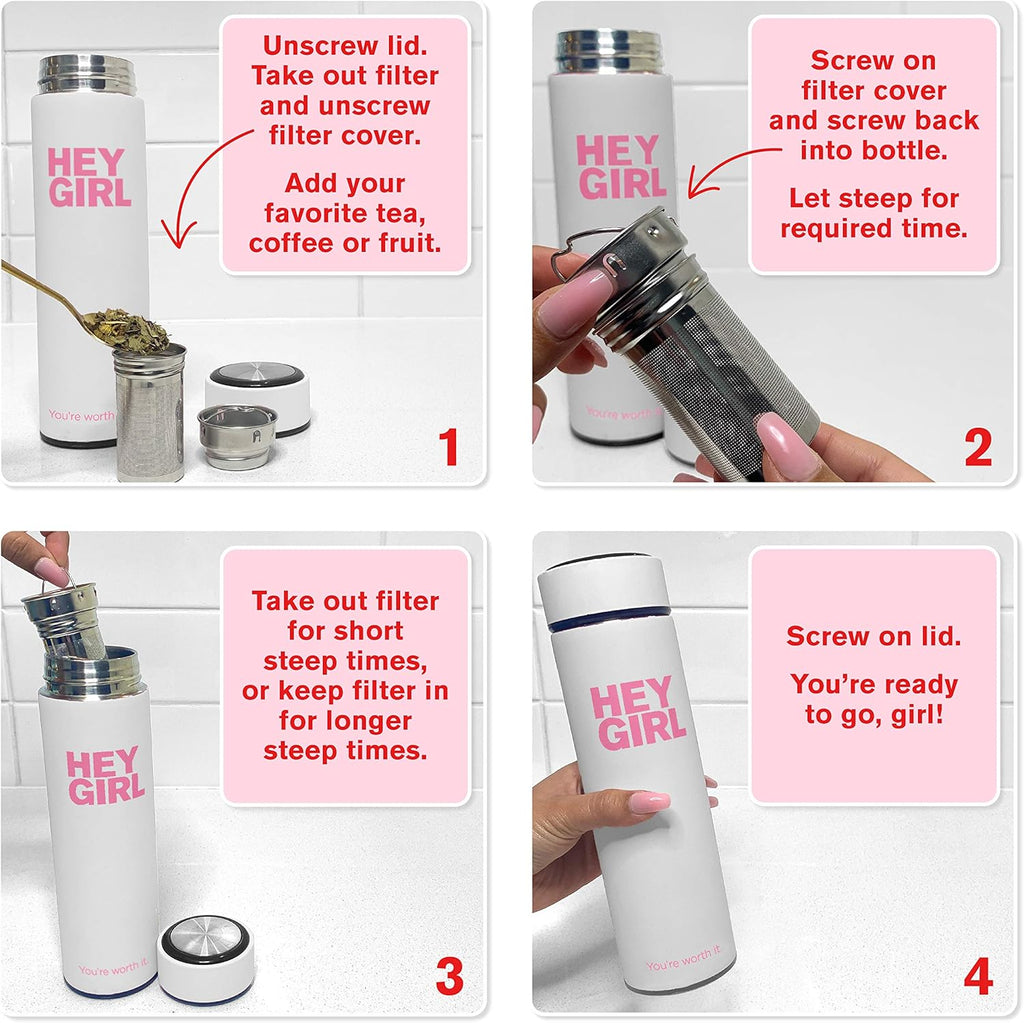 Infuser Bottle 450Ml - Insulated Stainless Steel Water Bottle - Tea Tumbler with Tea Diffuser - Portable Travel Mug for Loose Leaf Tea & Infused Water - Tea Lovers Gifts for Women