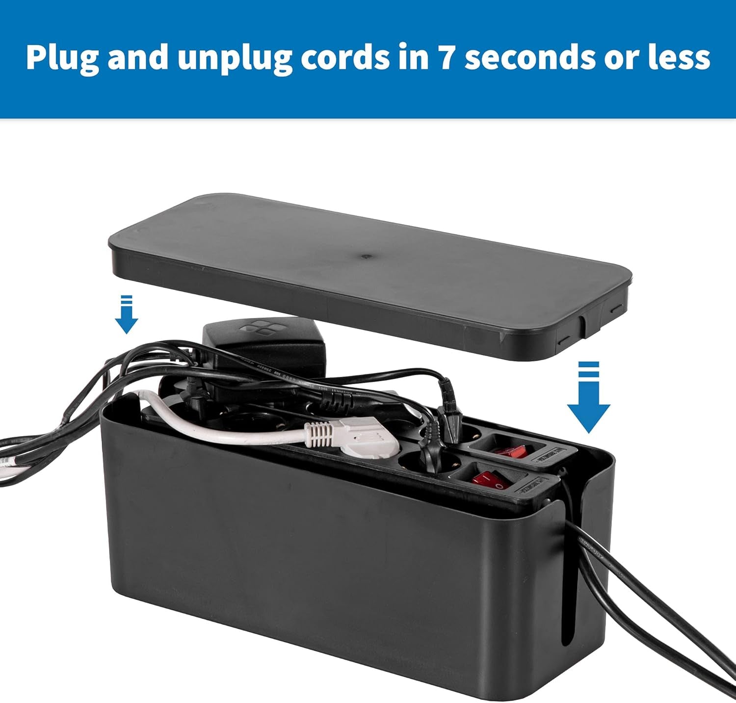 Cable Management Box [Cable Organizer Box Home Tool, Power Strip Cover, Baby Proof & Pets Electric Concealer] Wire Cord Cable Box Outlet Surge Protector - Lounge, Desk, TV & Computer (3 Boxes, Black)