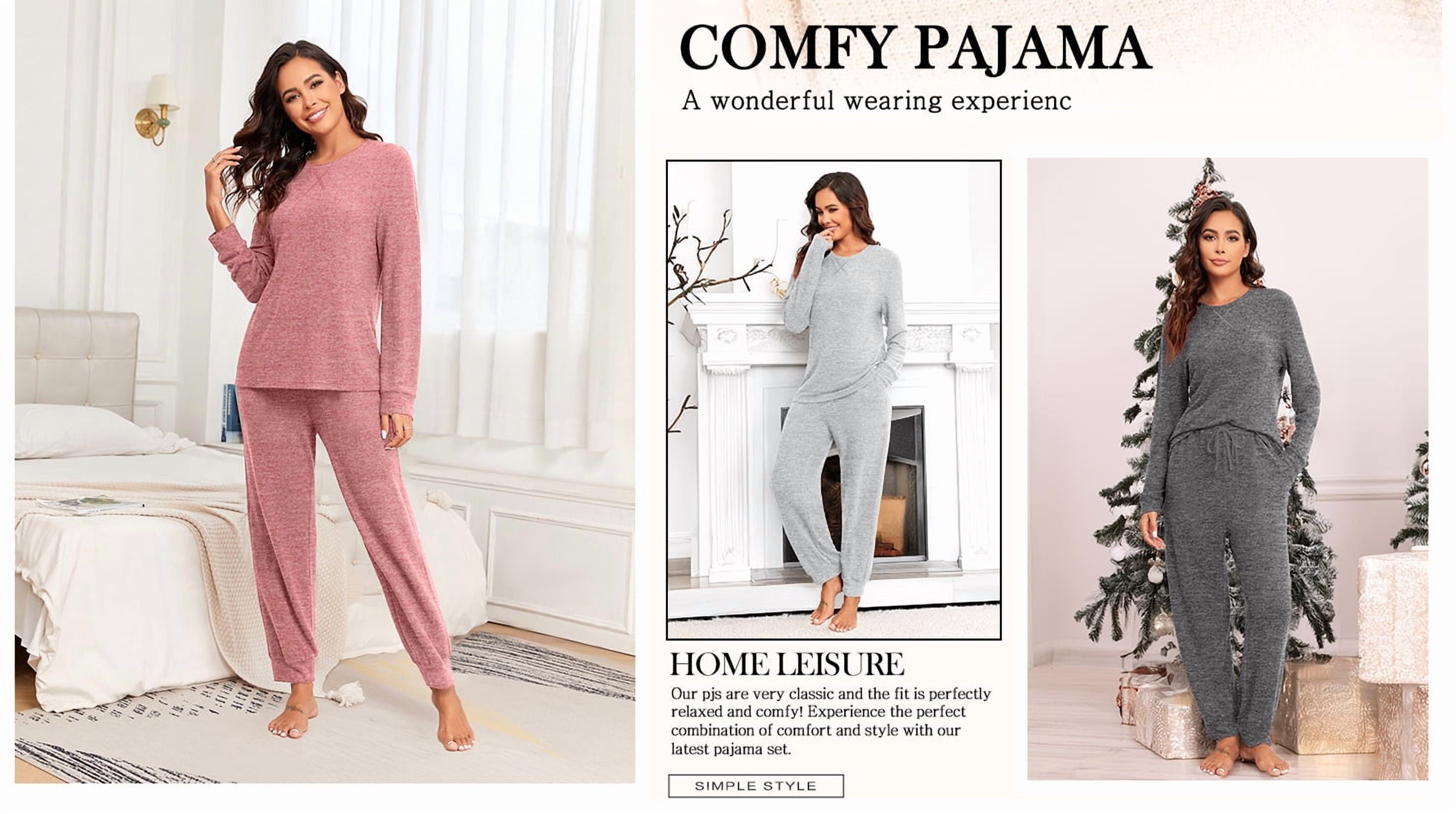 Womens Pajamas Sets Long Sleeve Top and Pant with Pockets Lounge Wear Set Oufits