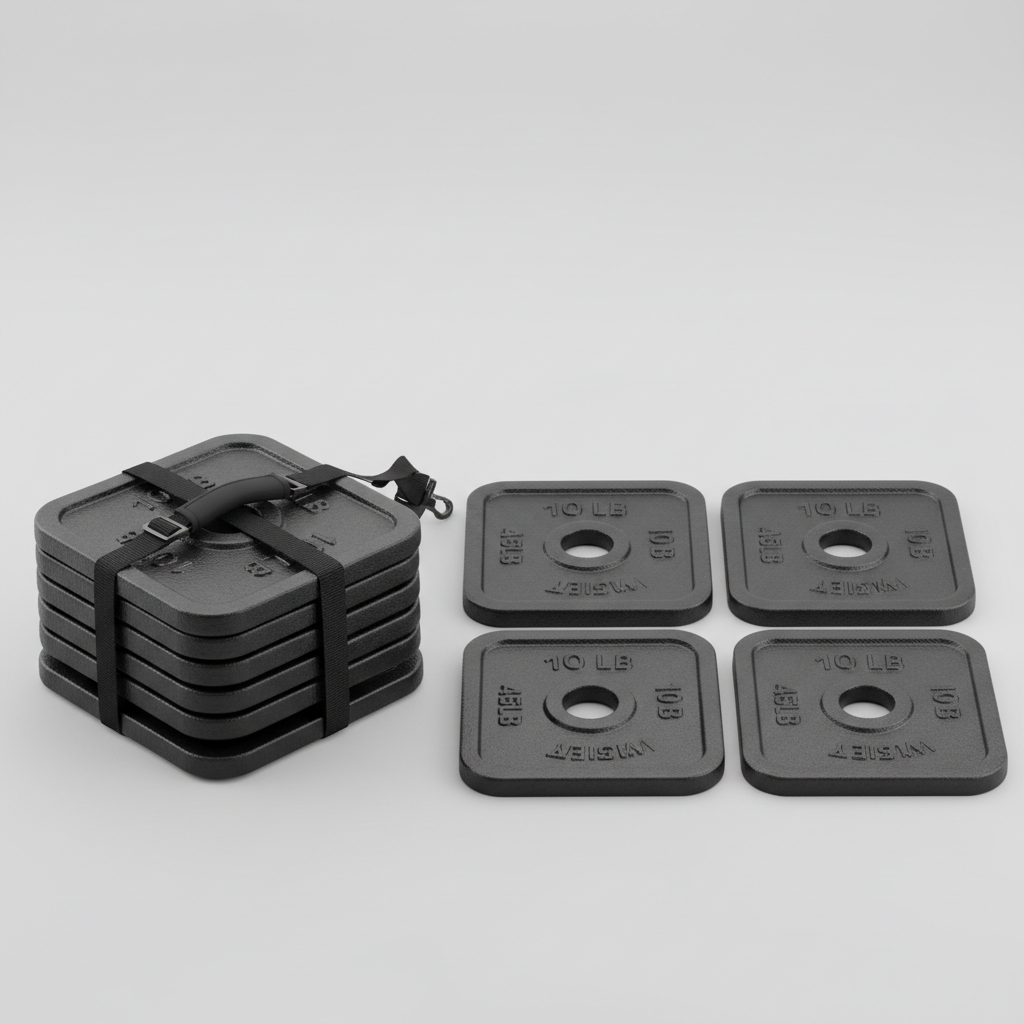 Four 10 lb Weight Plates with Carry Strap